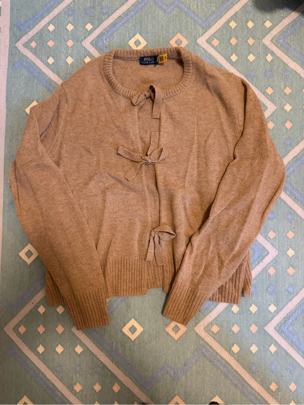 Polo by Ralph Lauren Camel Tie-Front Wool Blend Cardigan